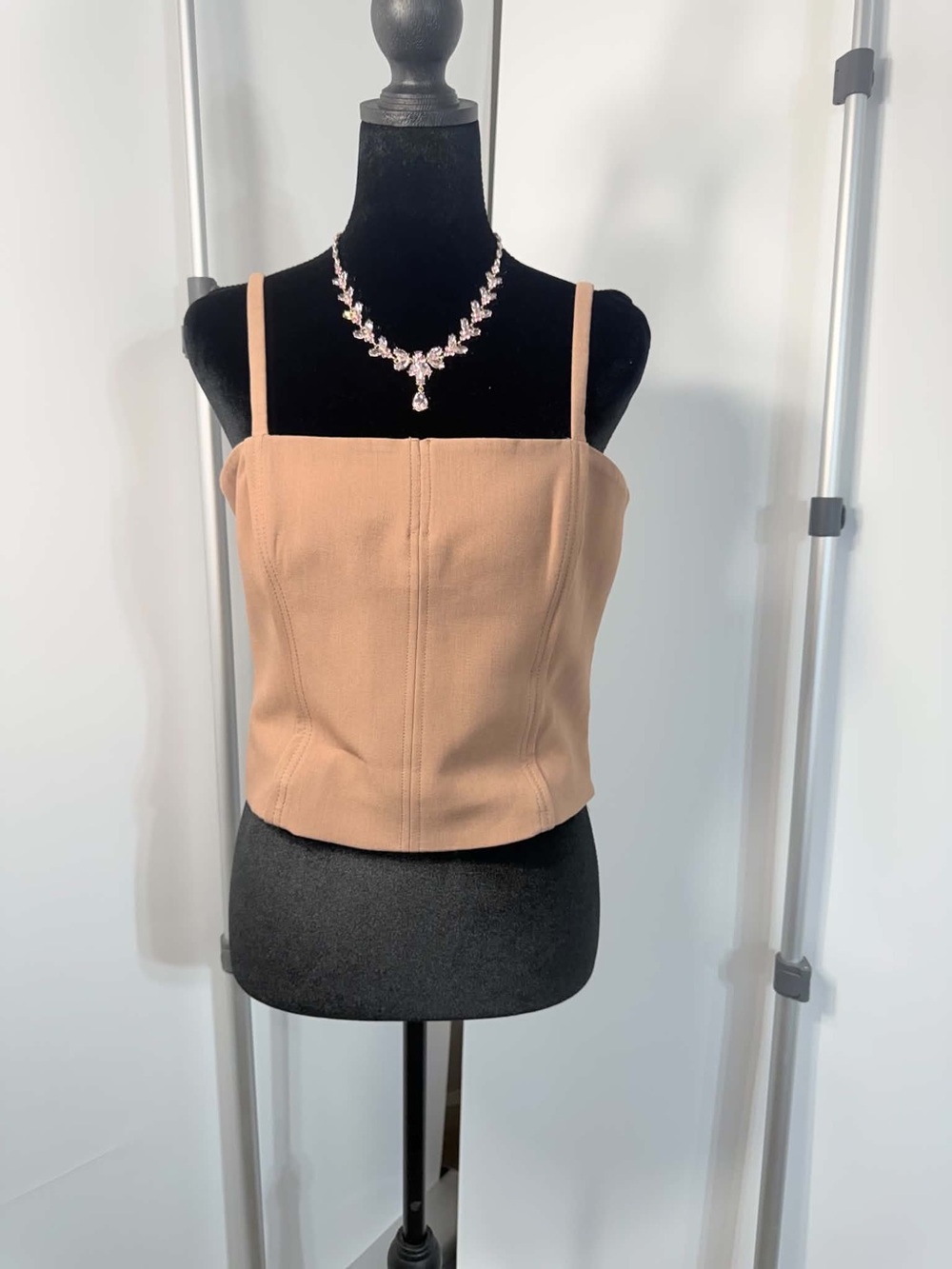#292 ZARA Camel Corset-Inspired Cropped Tank Top Size M – Minimalist Y2K Chic